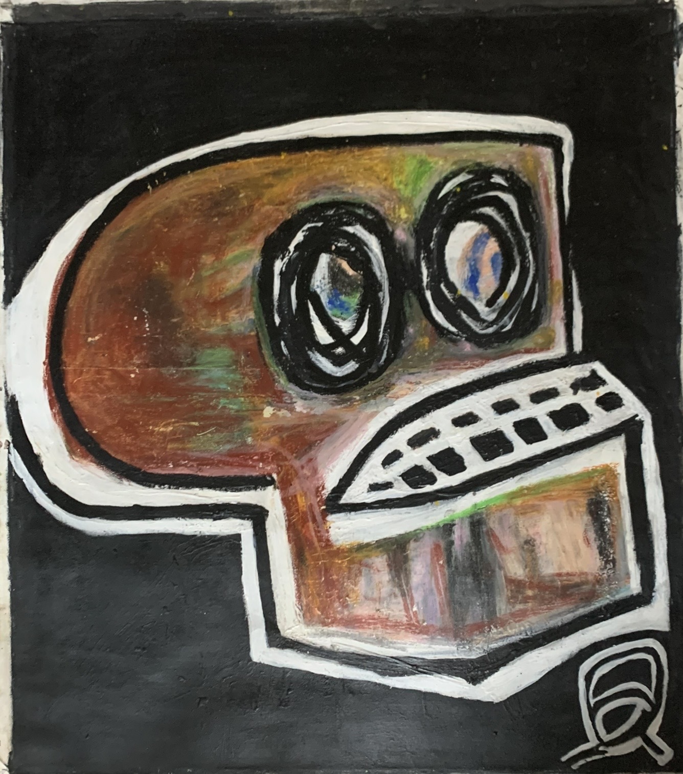 Abstracted brown and white head on a black background
